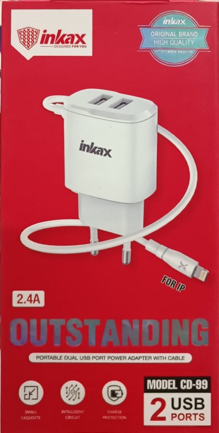 شاحن موبايل منزلي ايفون مدخل عدد2 inkax CD-99 Charger Home mobile 2USB iPhone